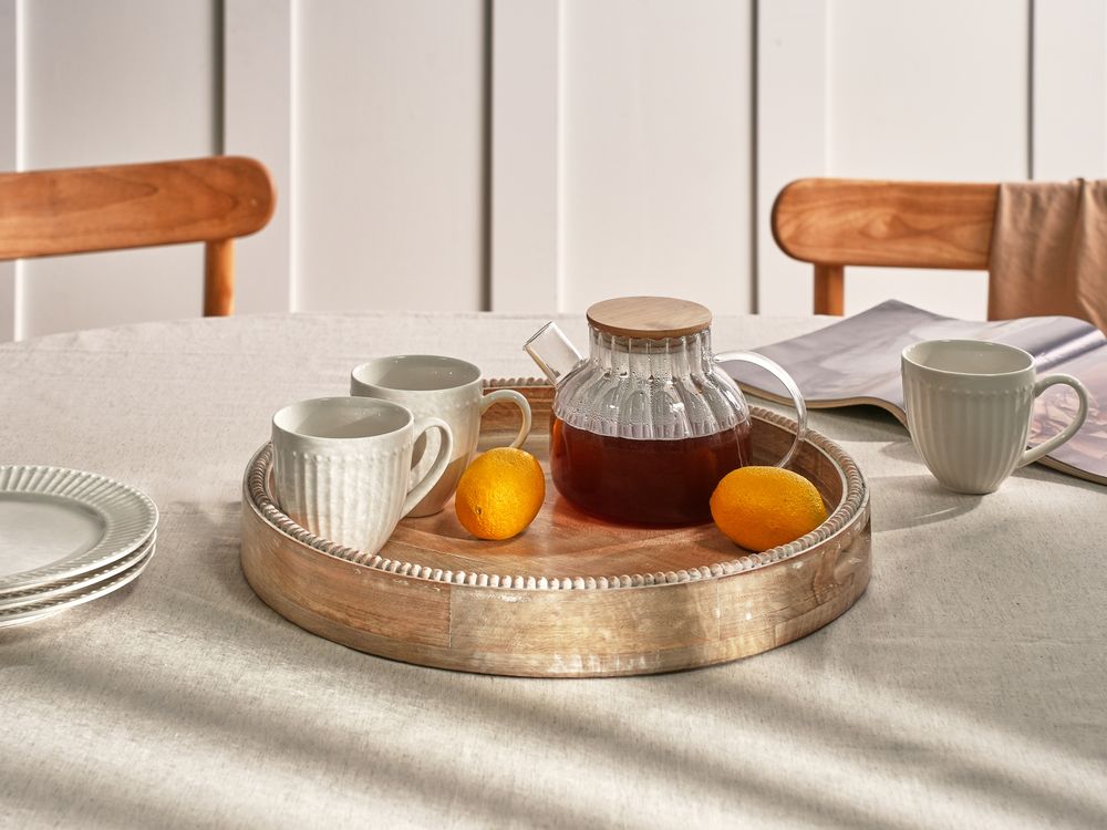 Vassoio di servizio decorativo elegante Supporto per torte Supporto per pasticceria Display Legno di mango Marrone chiaro