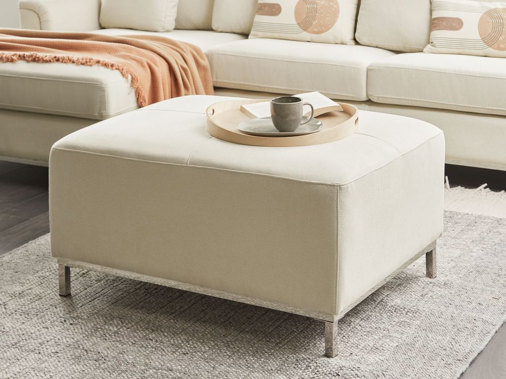 Pouf Poggiapiedi Imbottito Tessuto Beige Rettangolare Minimalista Moderno