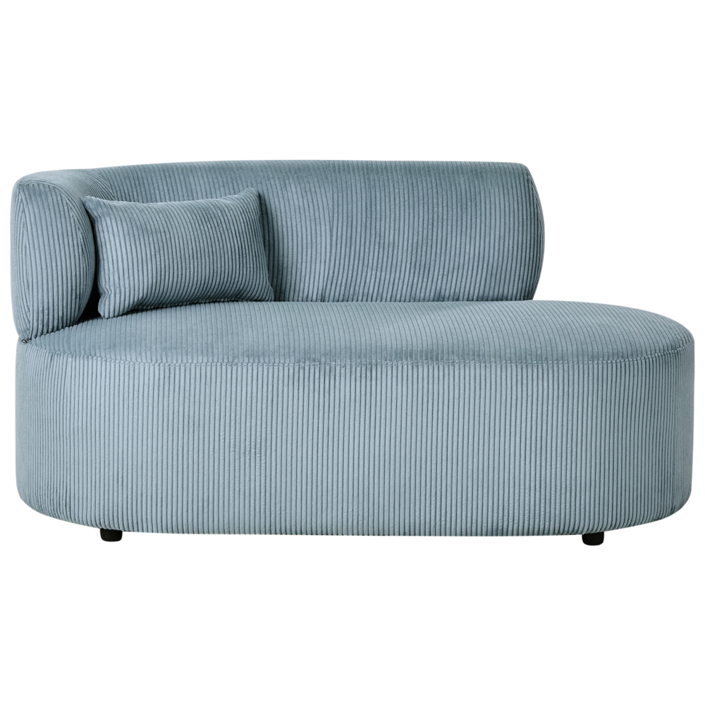 Chaise longue con rivestimento in velluto a coste blu e cuscino decorativo lato sinistro