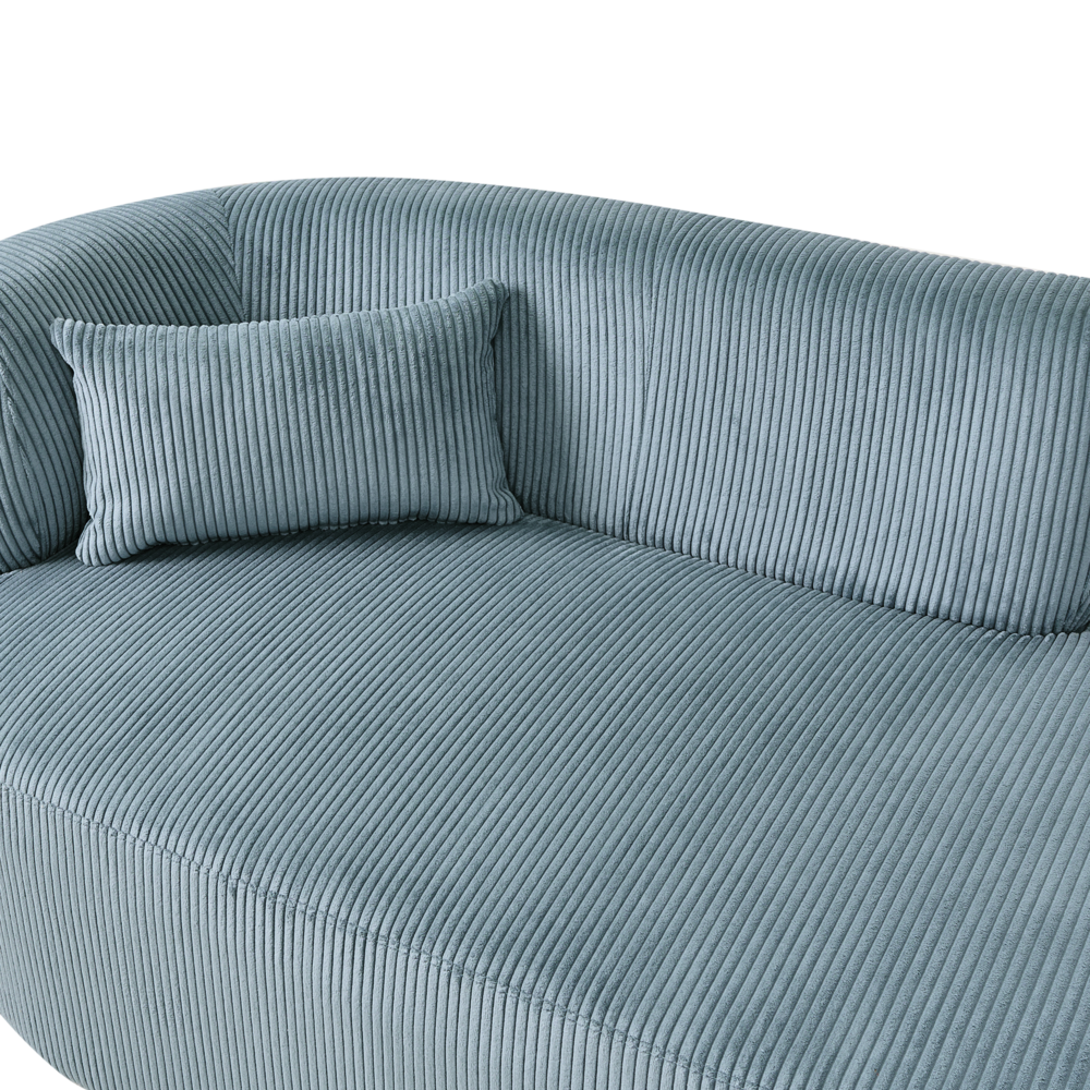 Chaise longue con rivestimento in velluto a coste blu e cuscino decorativo lato sinistro