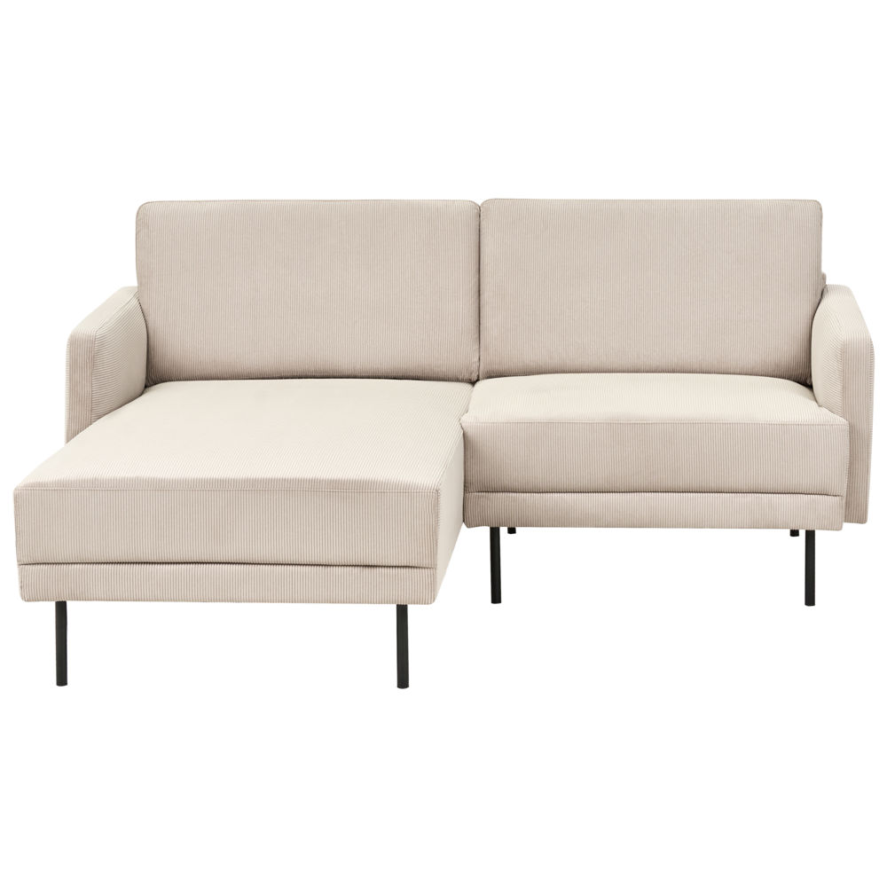 Divano imbottito angolare destro 2 posti con gambe in metallo beige Schienale imbottito stile moderno e minimalista