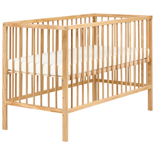 Lettino culla per neonati in legno di pino marrone chiaro 60 x 120 cm con barre regolabili in altezza Dimensioni standard Accessori per la cameretta Design minimalista