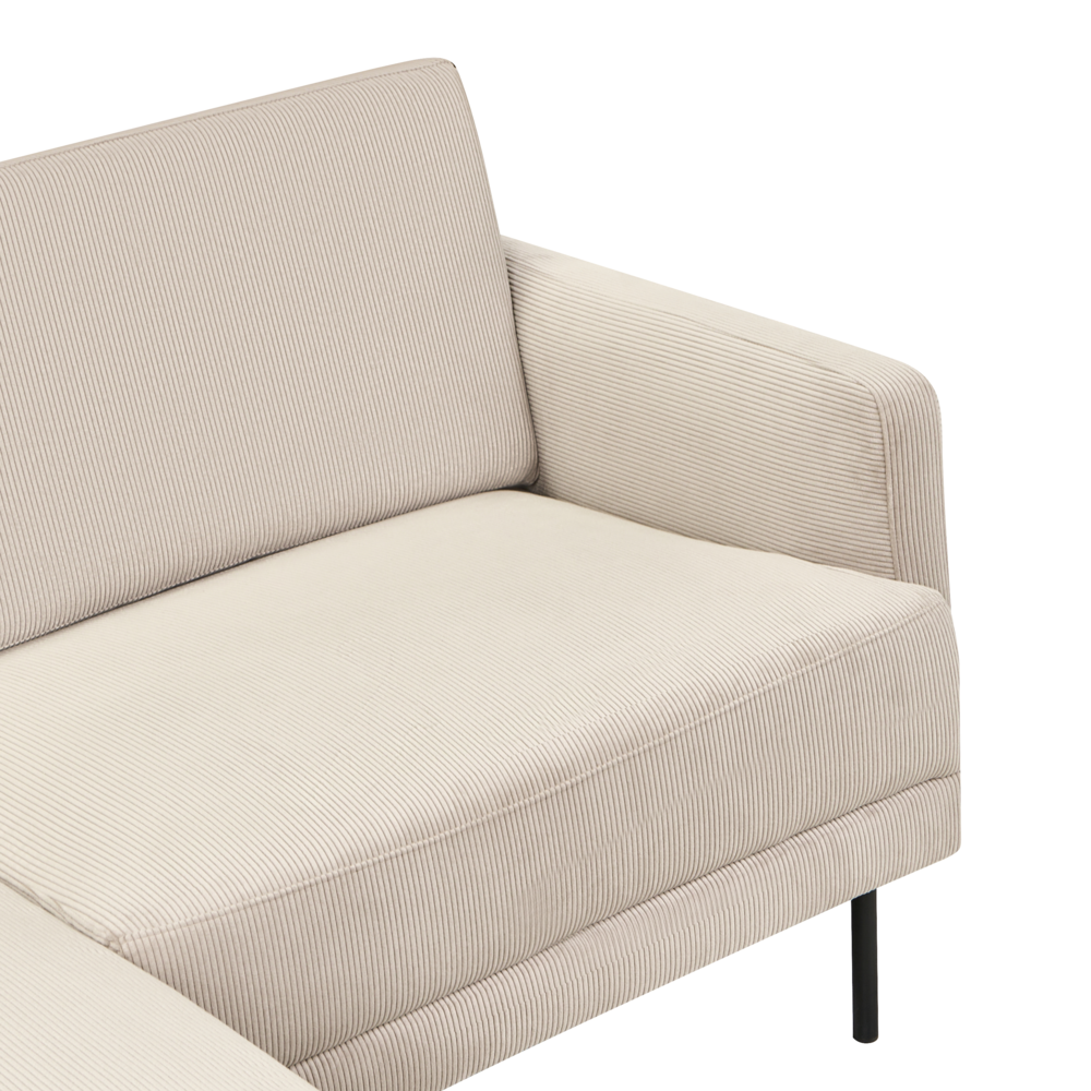 Divano imbottito angolare destro 2 posti con gambe in metallo beige Schienale imbottito stile moderno e minimalista