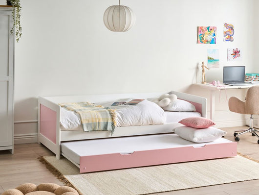 Letto a castello per bambini in legno di pino rosa struttura di dimensioni singole EU con telaio estraibile extra