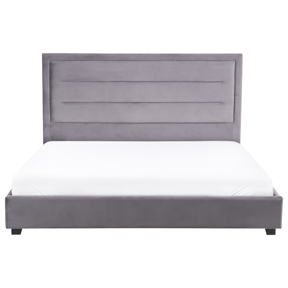 Letto matrimoniale ad acqua in velluto grigio scuro 180 x 200 cm testata imbottita stile moderno