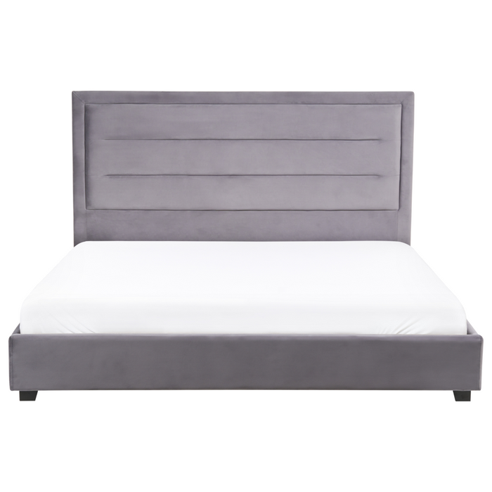 Letto matrimoniale ad acqua in velluto grigio scuro 180 x 200 cm testata imbottita stile moderno