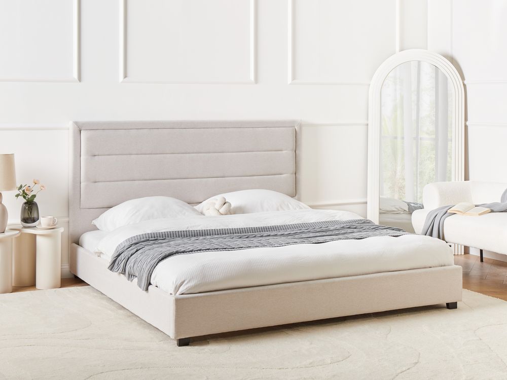 Letto matrimoniale ad acqua in velluto beige chiaro 180 x 200 cm testata imbottita stile moderno