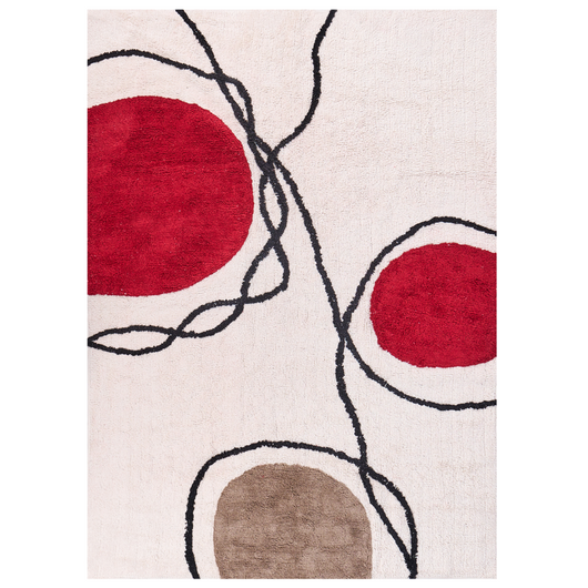 Tappeto da soggiorno cotone beige e rosso motivo astratto 140 x 200 cm nappe soggiorno camera da letto divano