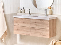 Mobile da bagno a parete con doppio lavabo Fronte in MDF effetto legno 4 cassetti 120 x 46 cm Marrone chiaro Ranco