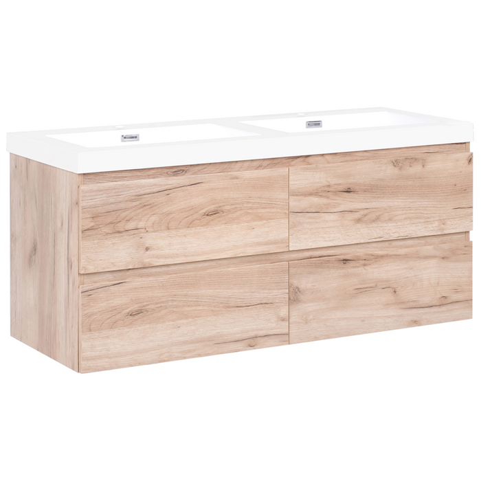 Mobile da bagno a parete con doppio lavabo Fronte in MDF effetto legno 4 cassetti 120 x 46 cm Marrone chiaro Ranco