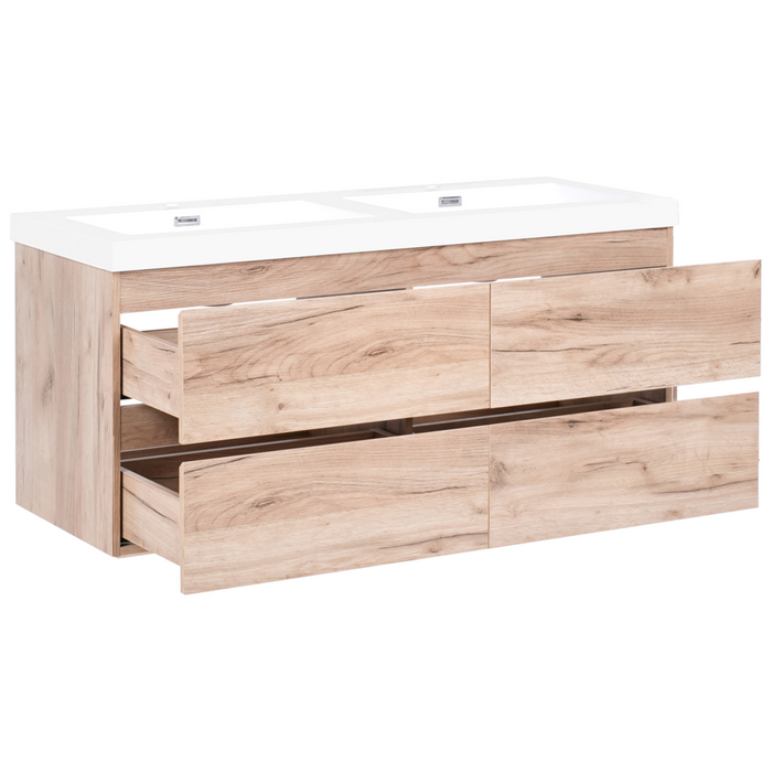 Mobile da bagno a parete con doppio lavabo Fronte in MDF effetto legno 4 cassetti 120 x 46 cm Marrone chiaro Ranco