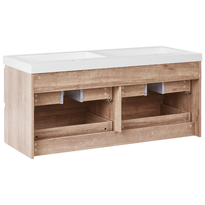 Mobile da bagno a parete con doppio lavabo Fronte in MDF effetto legno 4 cassetti 120 x 46 cm Marrone chiaro Ranco