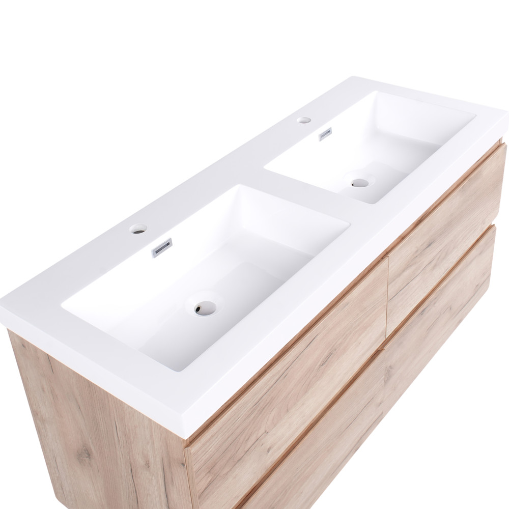 Mobile da bagno a parete con doppio lavabo Fronte in MDF effetto legno 4 cassetti 120 x 46 cm Marrone chiaro Ranco