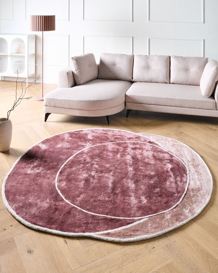 Tappeto per aree rosa in viscosa e lana con motivo geometrico 200 x 200 cm in stile moderno e glam.
