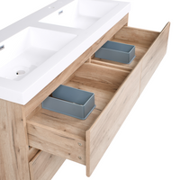 Mobile da bagno a parete con doppio lavabo Fronte in MDF effetto legno 4 cassetti 120 x 46 cm Marrone chiaro Ranco