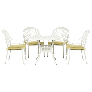 Set Bistro da Giardino a 4 Posti in Alluminio Bianco sporco con Cuscini
