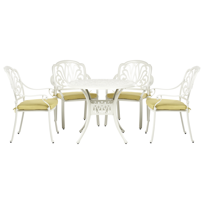 Set Bistro da Giardino a 4 Posti in Alluminio Bianco sporco con Cuscini