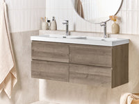 Mobile bagno a parete con doppio lavabo Fronte MDF 4 cassetti 120 x 46 cm tortora design elegante