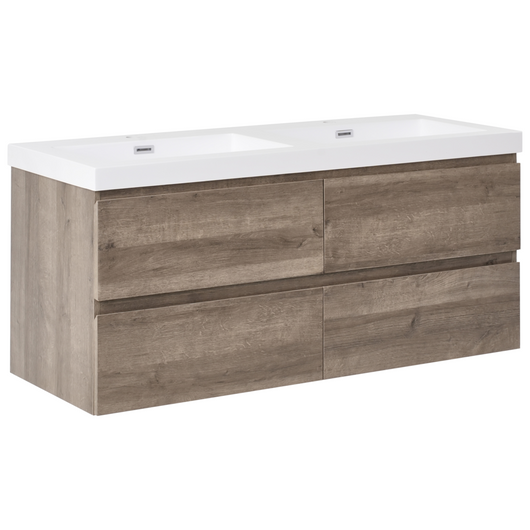 Mobile bagno a parete con doppio lavabo Fronte MDF 4 cassetti 120 x 46 cm tortora design elegante