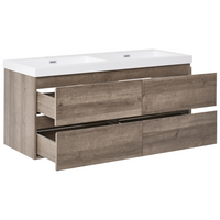 Mobile bagno a parete con doppio lavabo Fronte MDF 4 cassetti 120 x 46 cm tortora design elegante