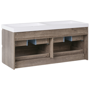 Mobile bagno a parete con doppio lavabo Fronte MDF 4 cassetti 120 x 46 cm tortora design elegante