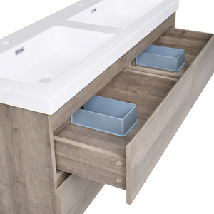 Mobile bagno a parete con doppio lavabo Fronte MDF 4 cassetti 120 x 46 cm tortora design elegante