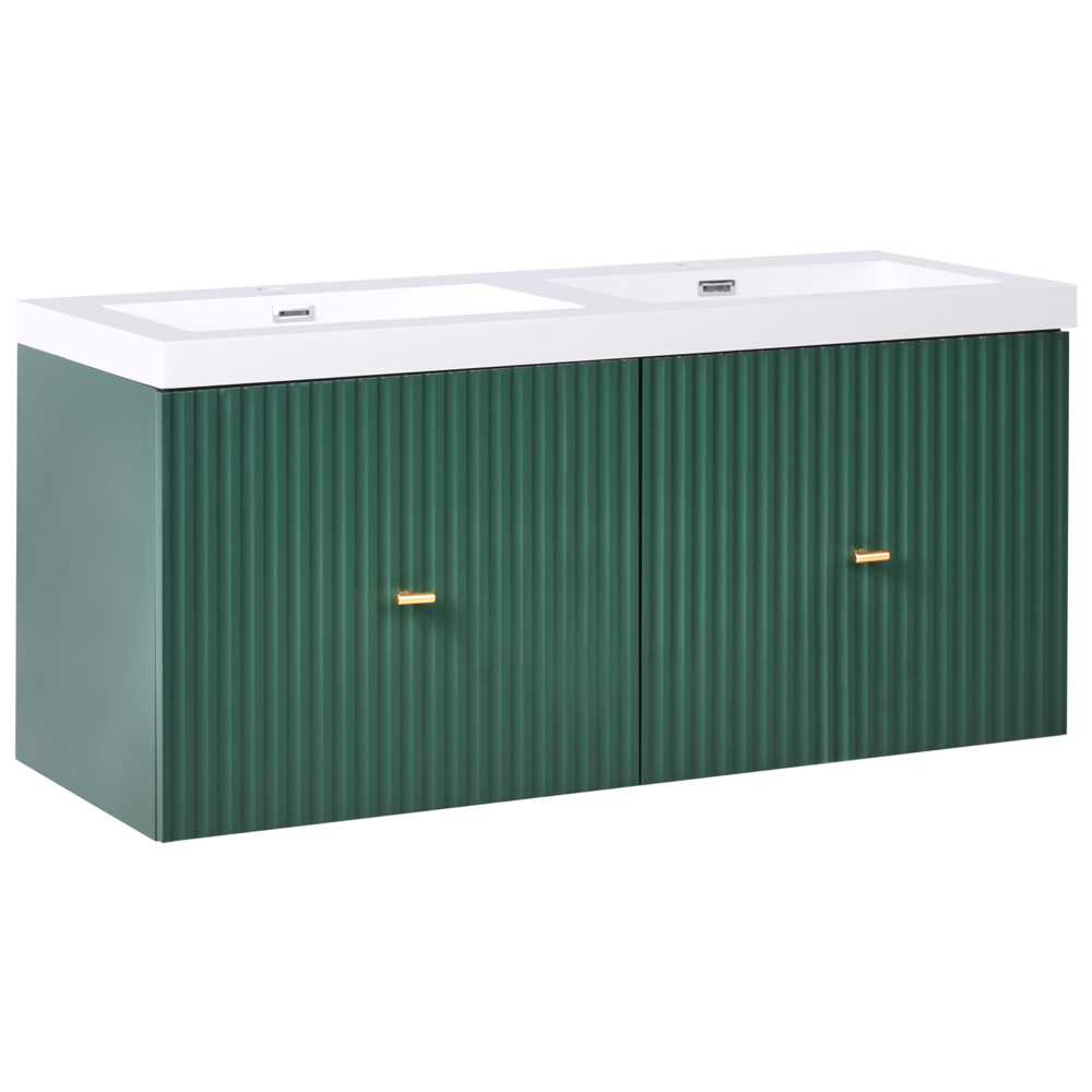 Mobiletto da bagno a muro con doppio lavabo in MDF 4 cassetti 120 x 46 cm Verde smeraldo stile elegante