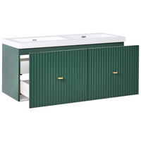 Mobiletto da bagno a muro con doppio lavabo in MDF 4 cassetti 120 x 46 cm Verde smeraldo stile elegante