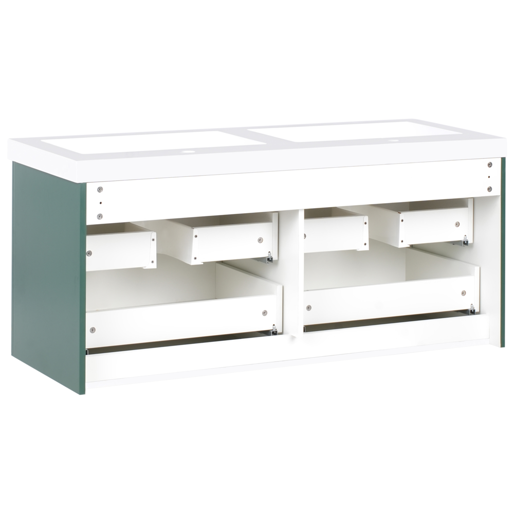 Mobiletto da bagno a muro con doppio lavabo in MDF 4 cassetti 120 x 46 cm Verde smeraldo stile elegante
