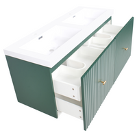 Mobiletto da bagno a muro con doppio lavabo in MDF 4 cassetti 120 x 46 cm Verde smeraldo stile elegante