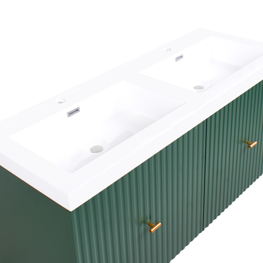 Mobiletto da bagno a muro con doppio lavabo in MDF 4 cassetti 120 x 46 cm Verde smeraldo stile elegante