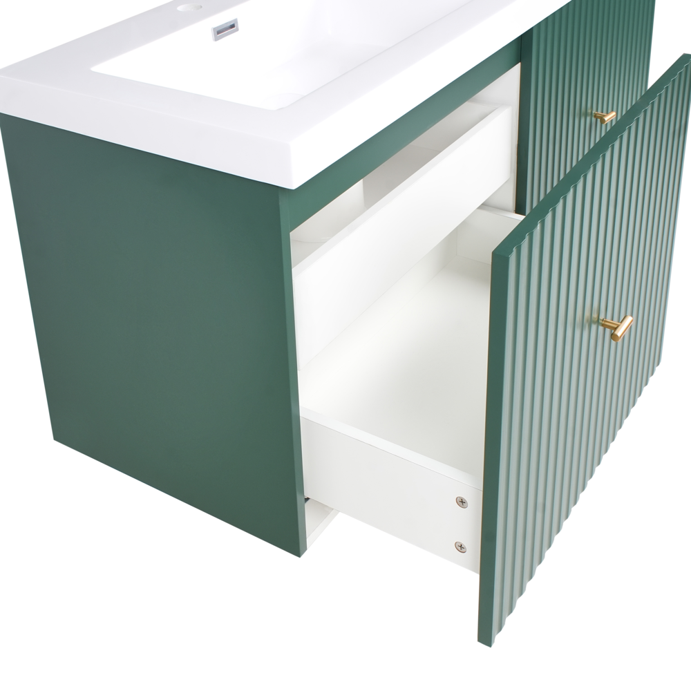 Mobiletto da bagno a muro con doppio lavabo in MDF 4 cassetti 120 x 46 cm Verde smeraldo stile elegante