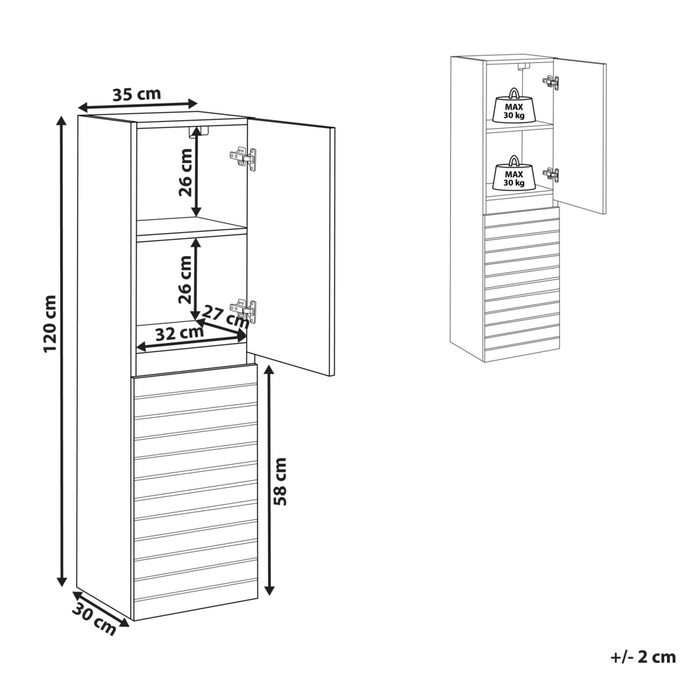 Armadio a muro MDF 2 ripiani Bagno portaoggetti Scandinavo Marrone chiaro