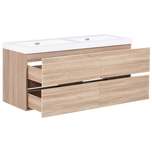 Pensile Vanity con doppio lavabo Unità mobile bagno Legno MDF 2 cassetti 120 x 46 cm Marrone chiaro