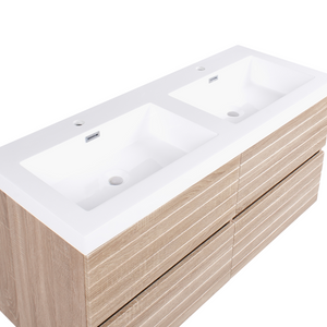 Pensile Vanity con doppio lavabo Unità mobile bagno Legno MDF 2 cassetti 120 x 46 cm Marrone chiaro