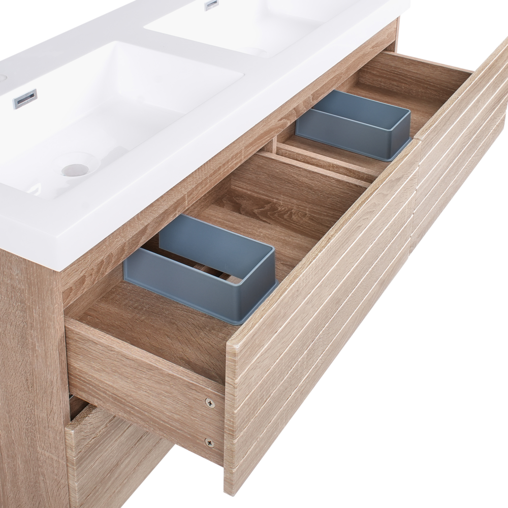 Pensile Vanity con doppio lavabo Unità mobile bagno Legno MDF 2 cassetti 120 x 46 cm Marrone chiaro