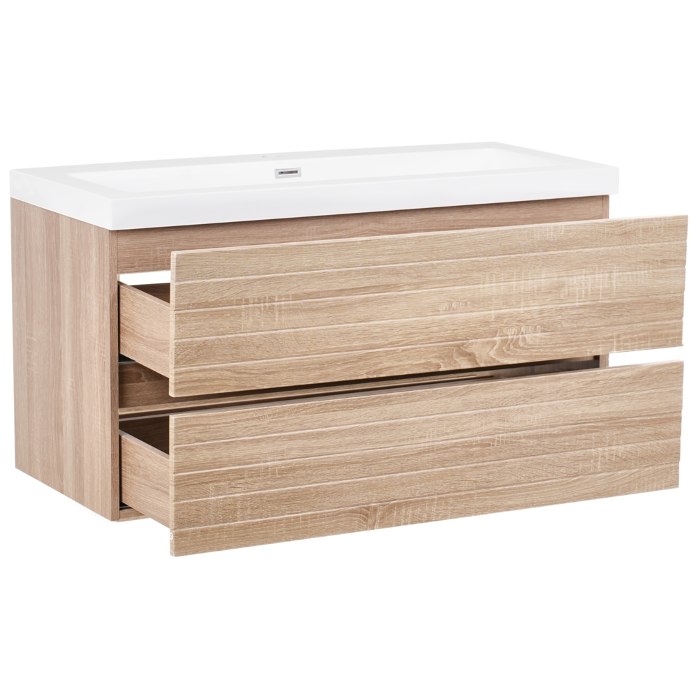 Pensile Vanity con doppio lavabo Unità mobile bagno Legno MDF 2 cassetti 100 x 46 cm Marrone chiaro