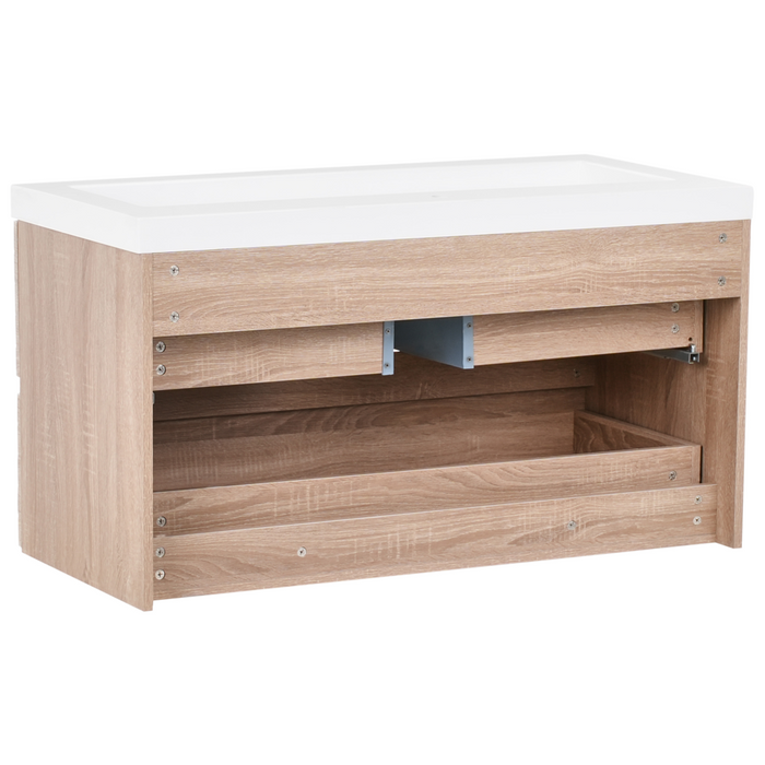 Pensile Vanity con doppio lavabo Unità mobile bagno Legno MDF 2 cassetti 100 x 46 cm Marrone chiaro