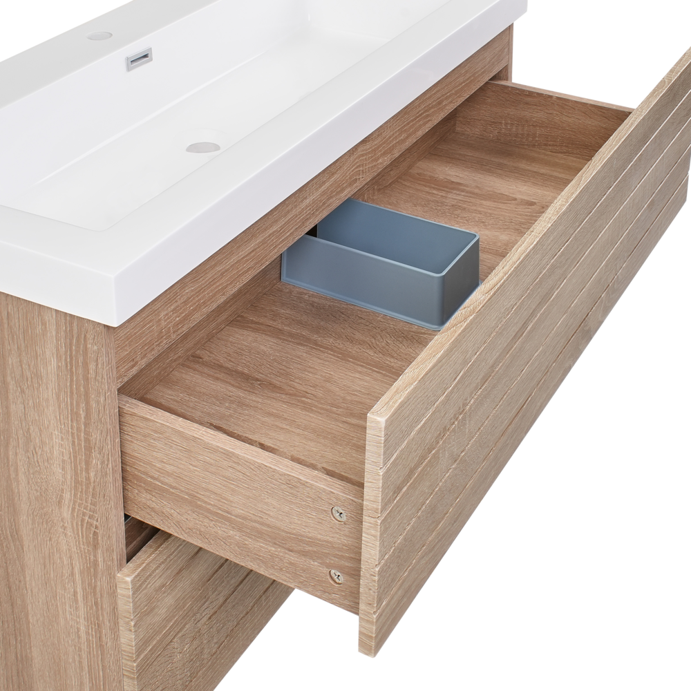 Pensile Vanity con doppio lavabo Unità mobile bagno Legno MDF 2 cassetti 100 x 46 cm Marrone chiaro