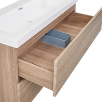 Pensile Vanity con doppio lavabo Unità mobile bagno Legno MDF 2 cassetti 100 x 46 cm Marrone chiaro