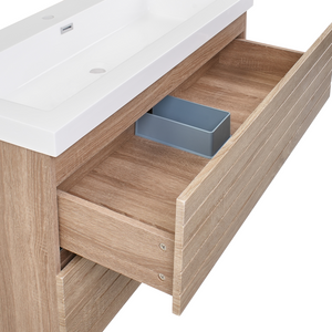 Pensile Vanity con doppio lavabo Unità mobile bagno Legno MDF 2 cassetti 100 x 46 cm Marrone chiaro