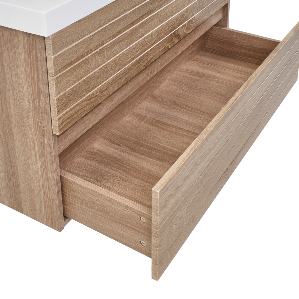 Pensile Vanity con doppio lavabo Unità mobile bagno Legno MDF 2 cassetti 100 x 46 cm Marrone chiaro