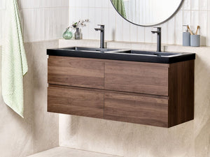 Mobiletto pensile con lavabo in legno MDF 2 cassetti 120 x 46 cm marrone scuro stile moderno
