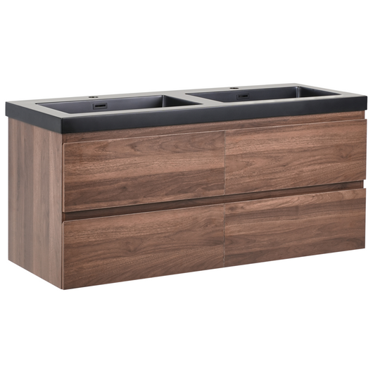 Mobiletto pensile con lavabo in legno MDF 2 cassetti 120 x 46 cm marrone scuro stile moderno