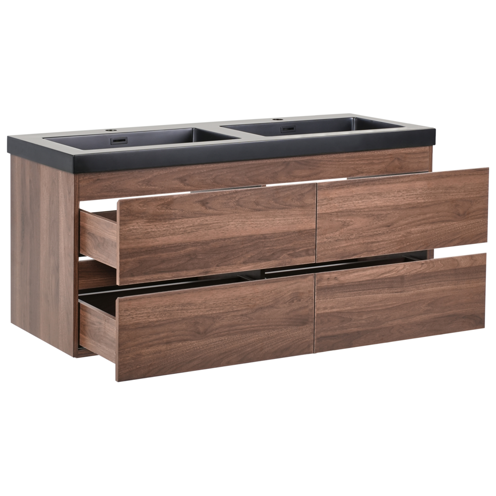 Mobiletto pensile con lavabo in legno MDF 2 cassetti 120 x 46 cm marrone scuro stile moderno
