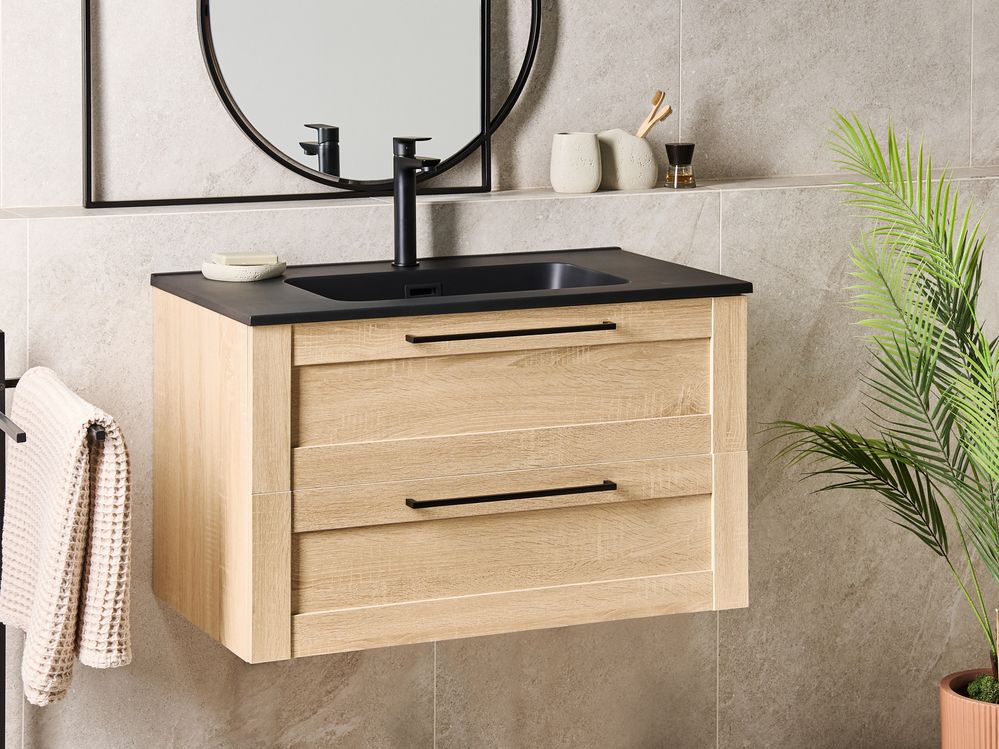 Mobile da bagno con lavabo in legno massiccio 80 x 47 cm Marrone chiaro stile moderno