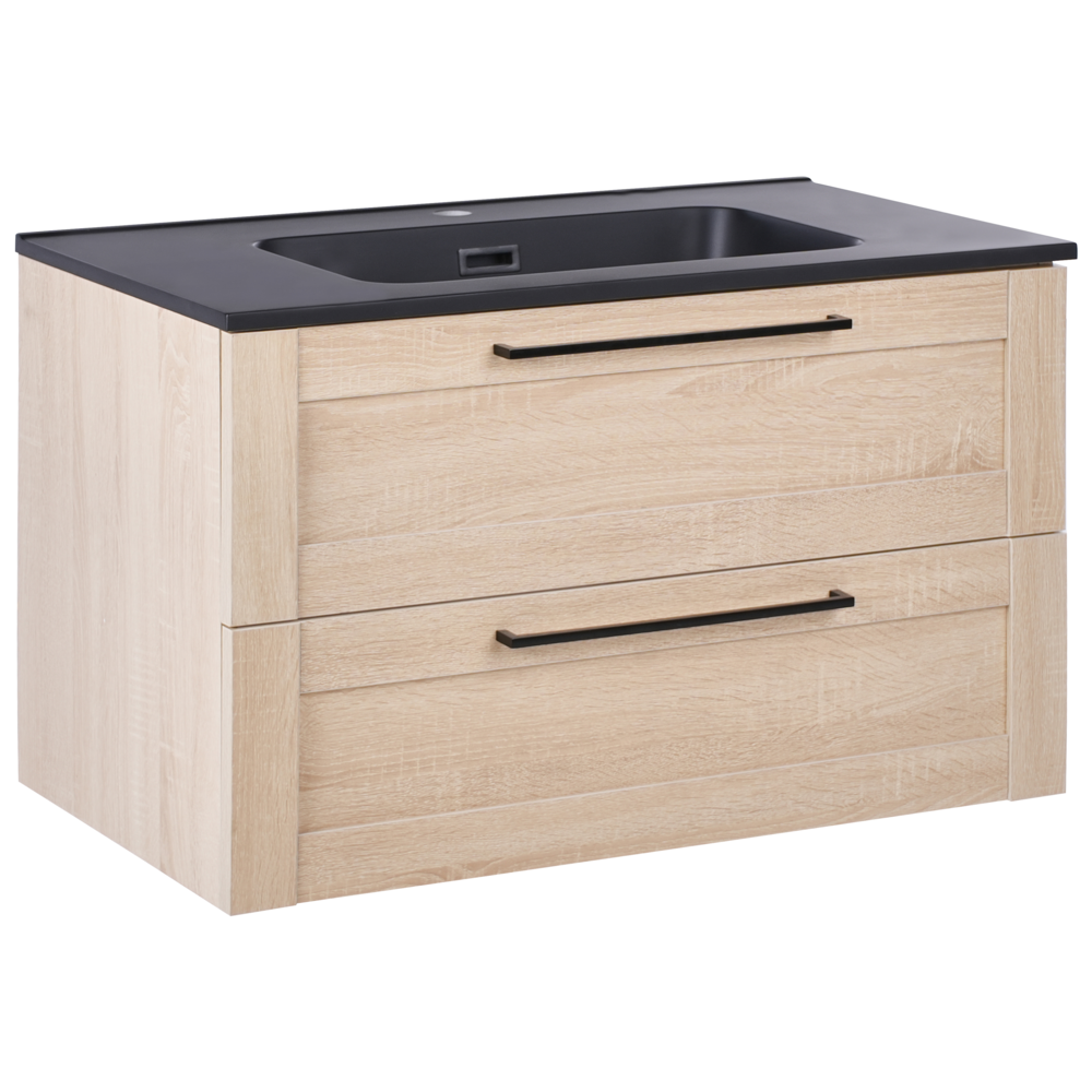 Mobile da bagno con lavabo in legno massiccio 80 x 47 cm Marrone chiaro stile moderno