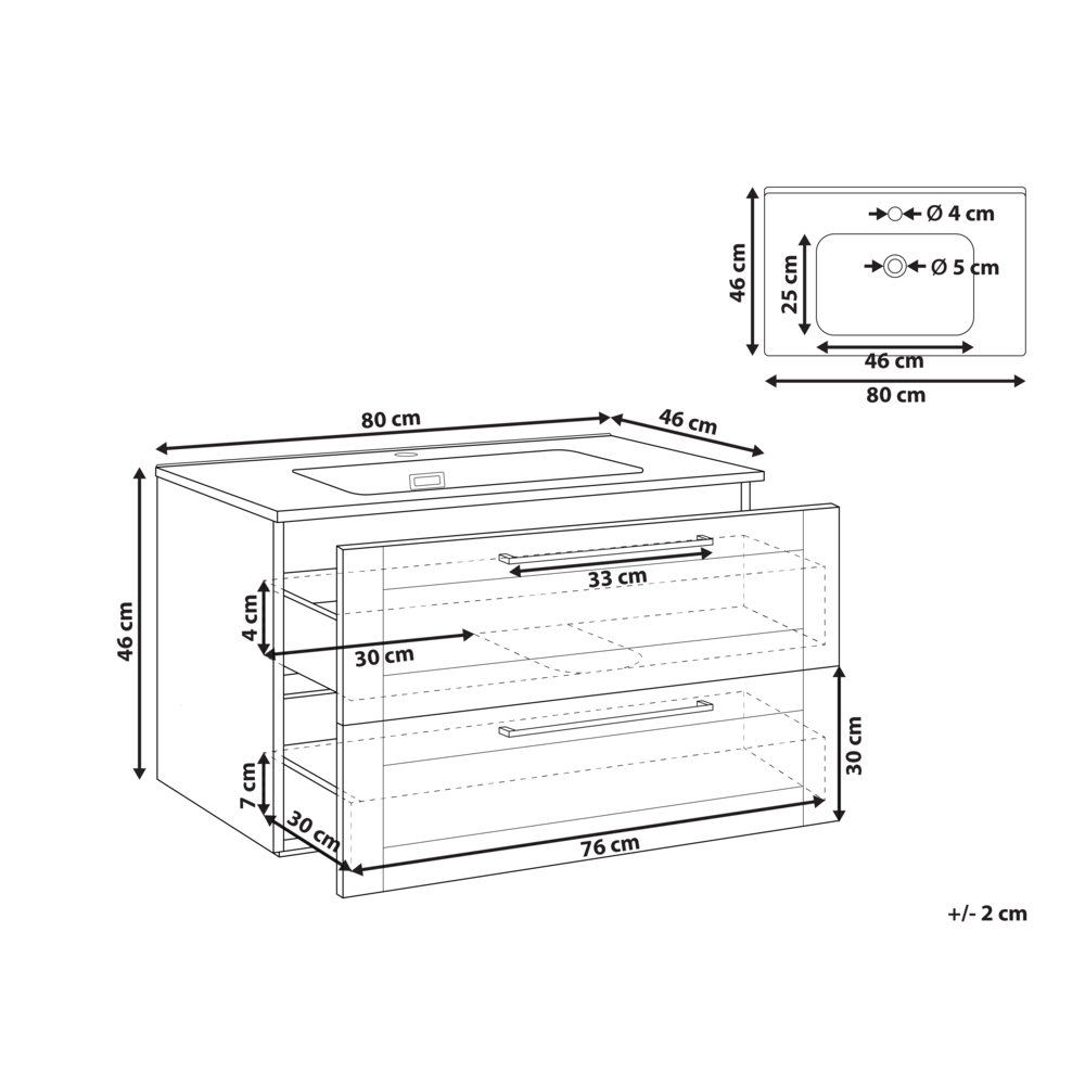 Mobile da bagno con lavabo in legno massiccio 80 x 47 cm Marrone chiaro stile moderno