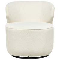 Poltrona Curva Industriale in Bouclé con Base Nera Girevole a 360° Bianco sporco