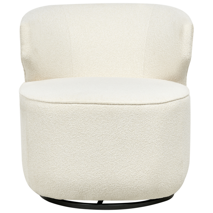 Poltrona Curva Industriale in Bouclé con Base Nera Girevole a 360° Bianco sporco